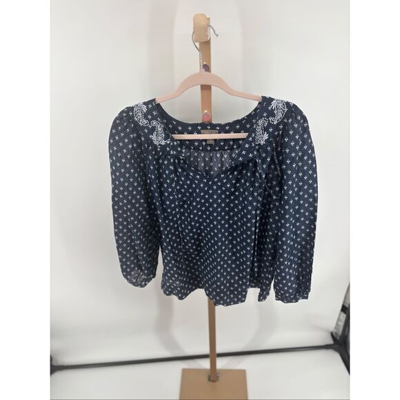 JCREW Point Sur embroidered block print peasant top Navy Women’s Size XS - Picture 4 of 10